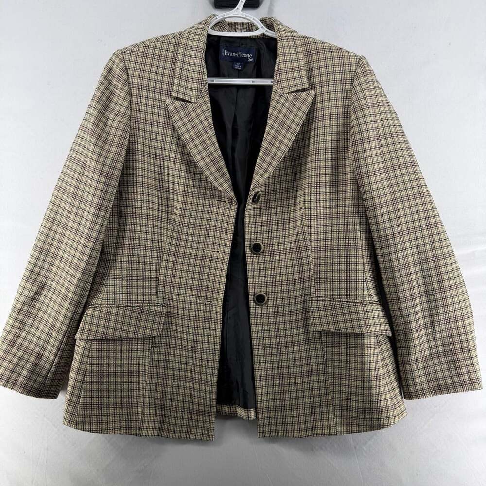 1607 Evan-Picone Suit Blazer Size 10P Plaid Tan Brown